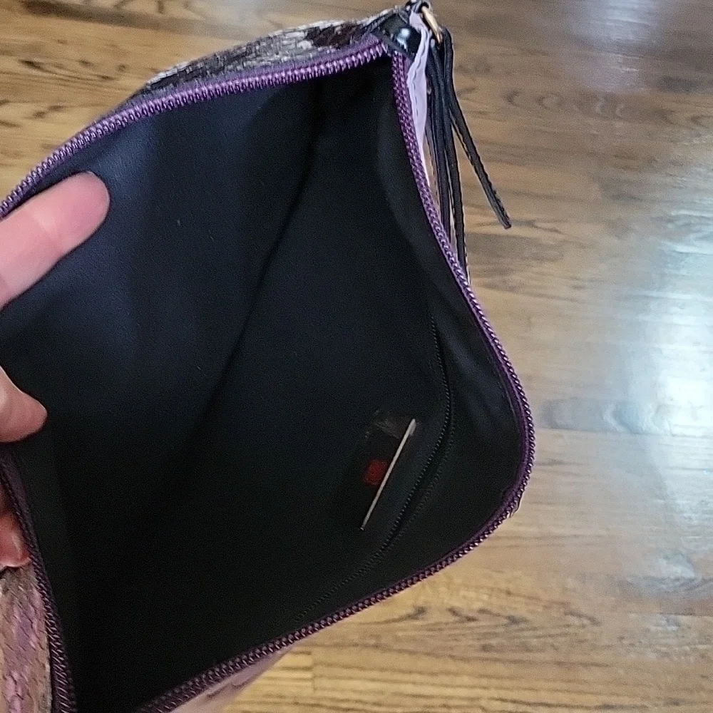 Braccialini Firenze Italian Embossed Genuine Leather Multicolor Purple Wristlet